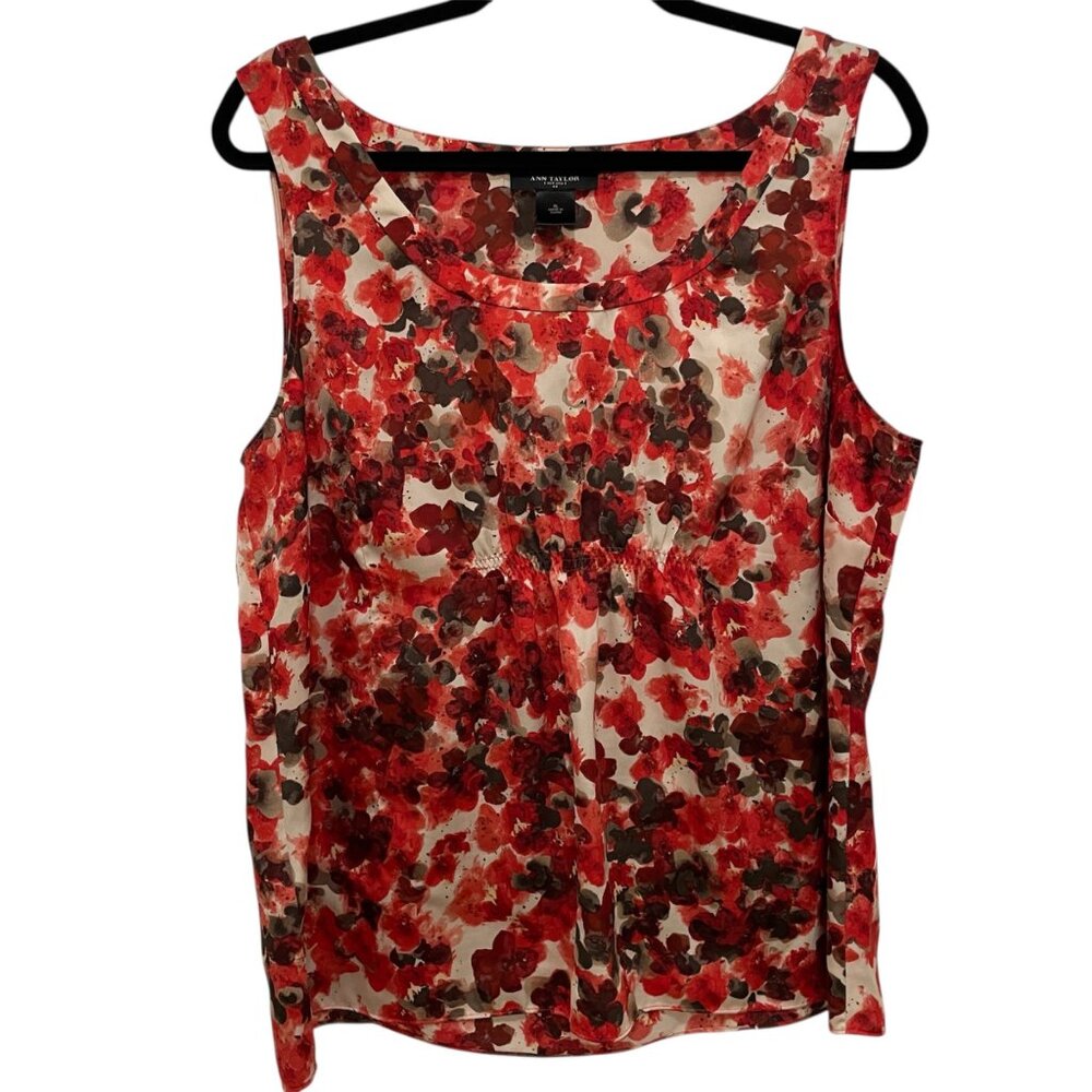 Ann Taylor Red and Brown Floral Scoop Neck Camisole